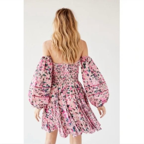 Free People Rococo Sand Mimi Pink Off Shoulder Mini Dress sz XS - Picture 3 of 13